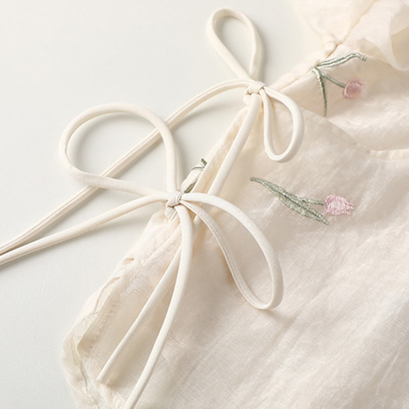 Vintage Buckle Flower Embroidery Top Horse-face Skirt - image 6