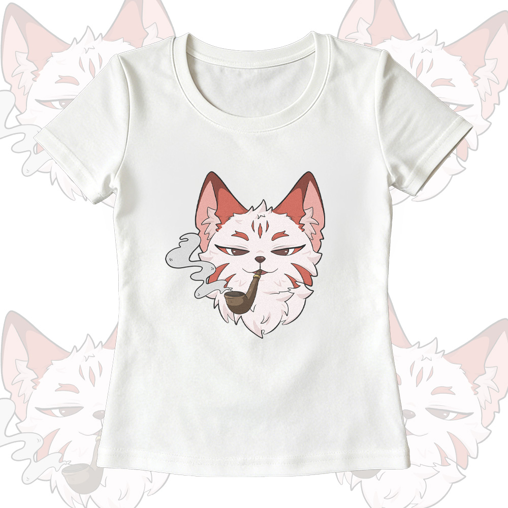 Smoking Fox Graphic U-Neck T-shirt Wide Leg Pants Modakawa Matching Outfit - White T-shirt - XL - image 3