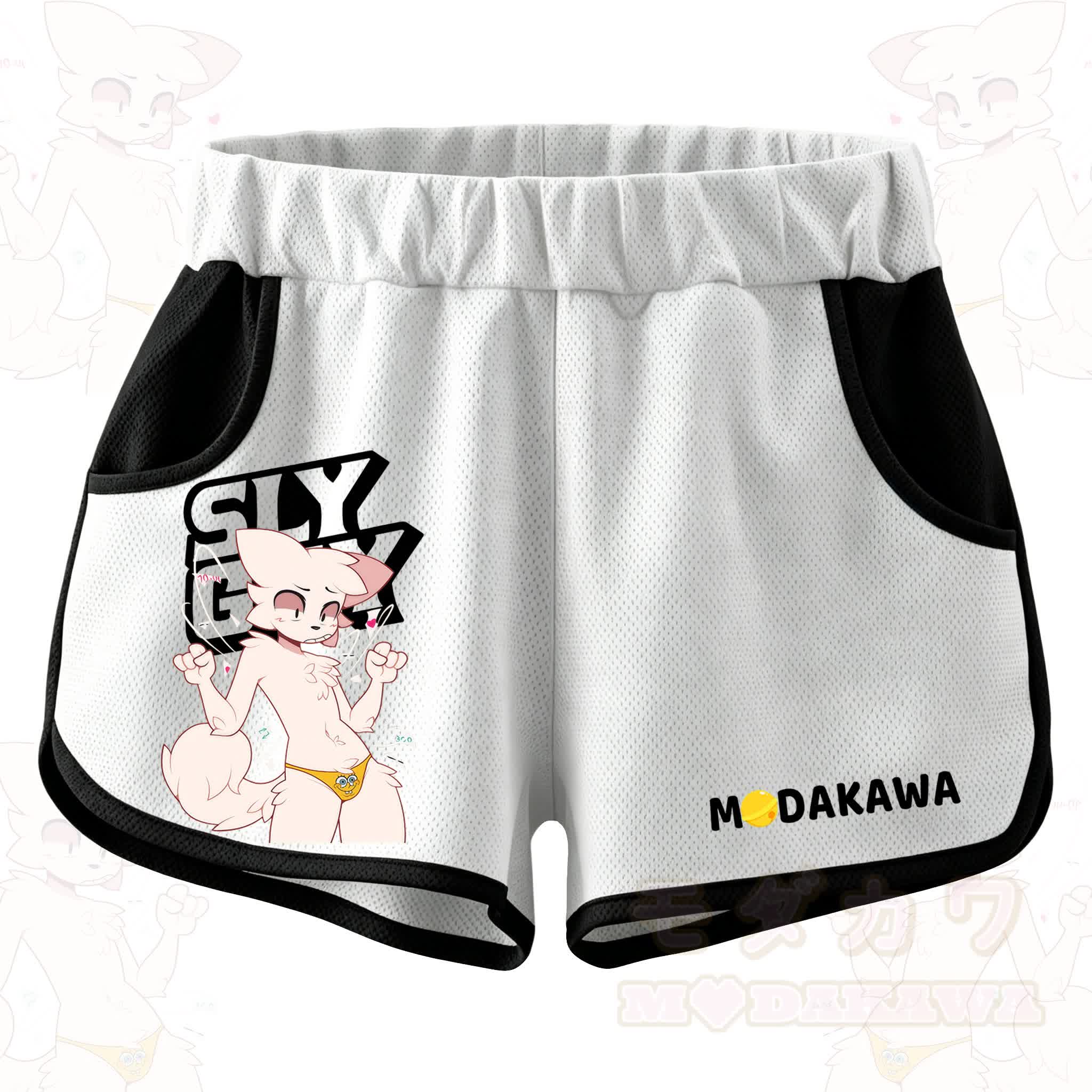 MODAKAWA X zarckets SLY GUY Funny Anime Fox Print Casual Shorts - Black - 5XL - image 3