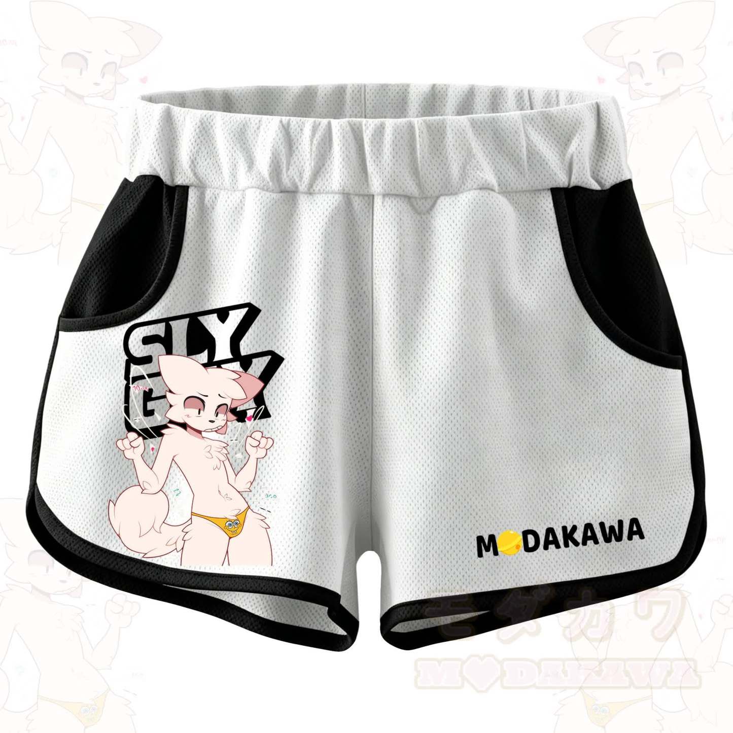MODAKAWA X zarckets SLY GUY Funny Anime Fox Print Casual Shorts - Black - 5XL - image 3