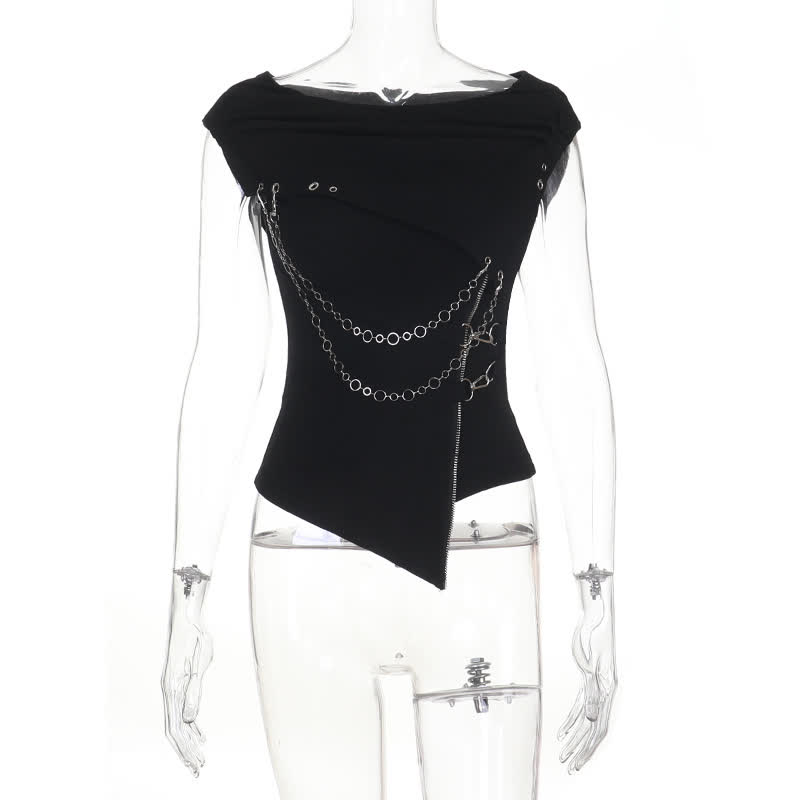 Gothic Draped Collar Sleeveless Top With Metal Chain Decor - image 6