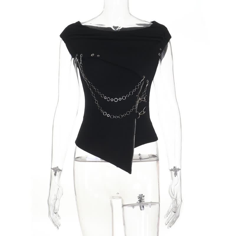 Gothic Draped Collar Sleeveless Top With Metal Chain Decor - image 6