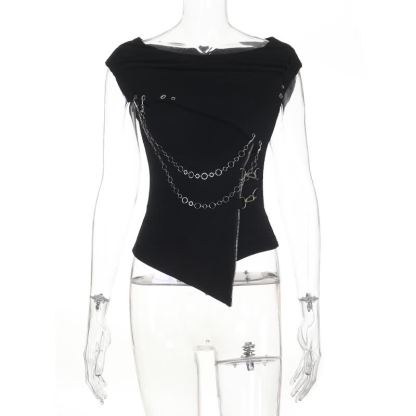 Gothic Draped Collar Sleeveless Top With Metal Chain Decor - image 6