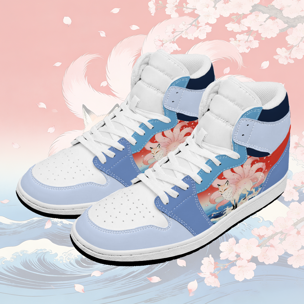 Nine Tailed Fox Graphic Modakawa High Top Canvas Shoes - Blue - 48 - image 3