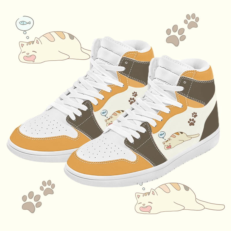 MODAKAWA Sleepy Kitty Graphic Color Block High Top Canvas Shoes - Yellow B - 48 - image 2