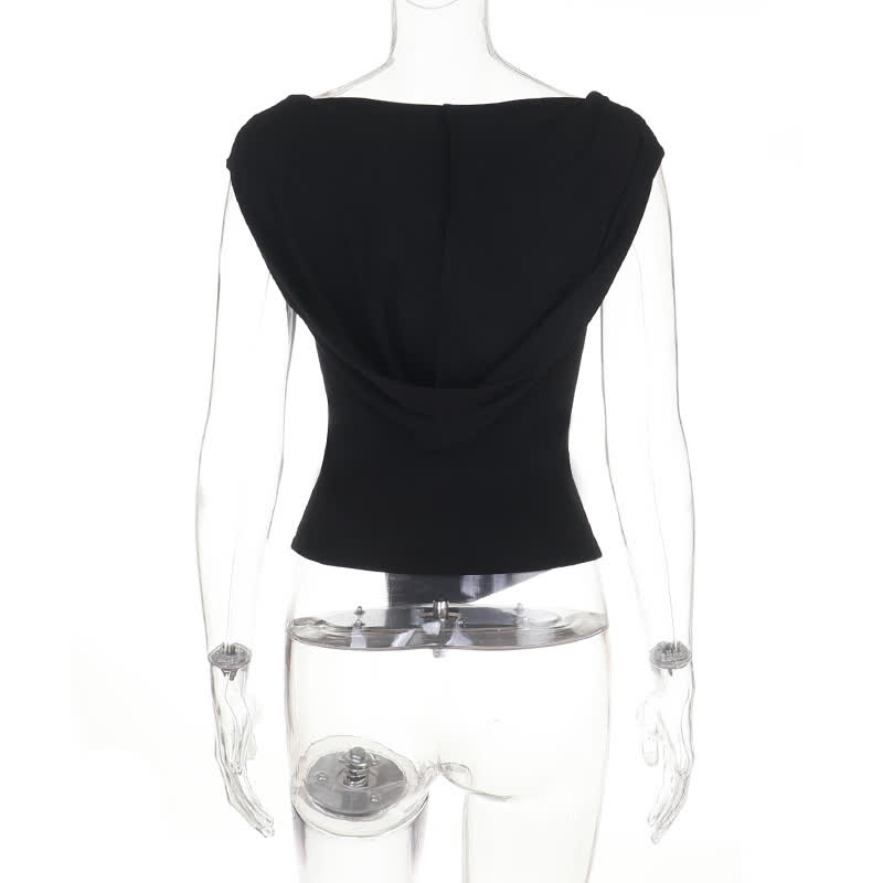 Gothic Draped Collar Sleeveless Top With Metal Chain Decor - image 4