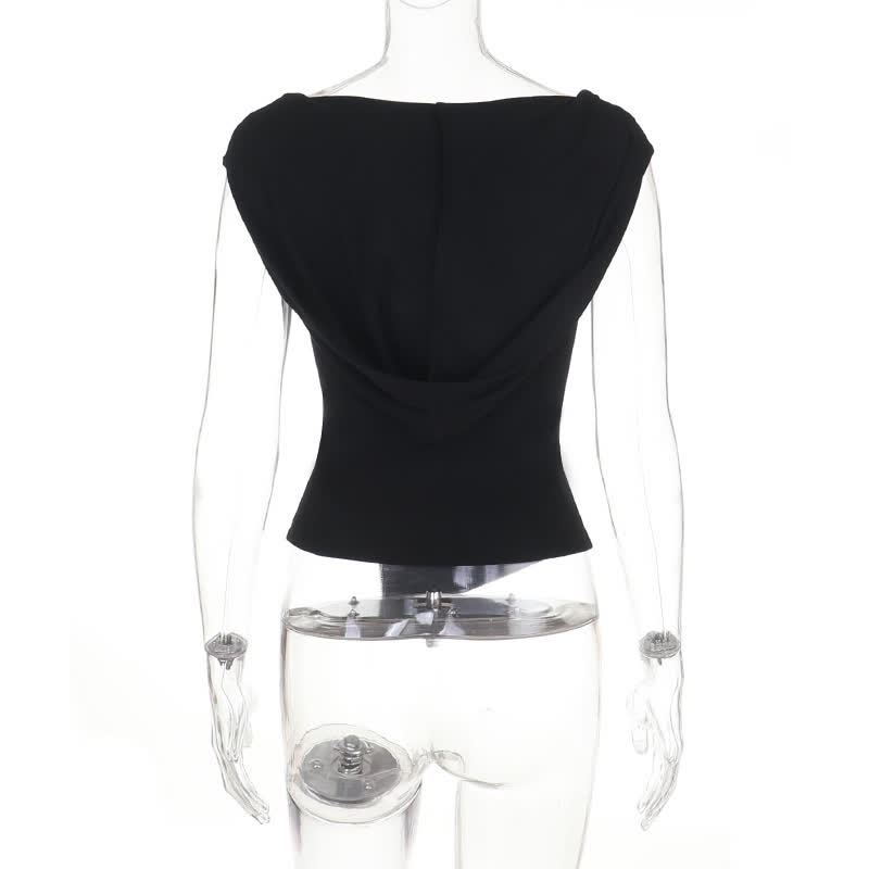 Gothic Draped Collar Sleeveless Top With Metal Chain Decor - image 4