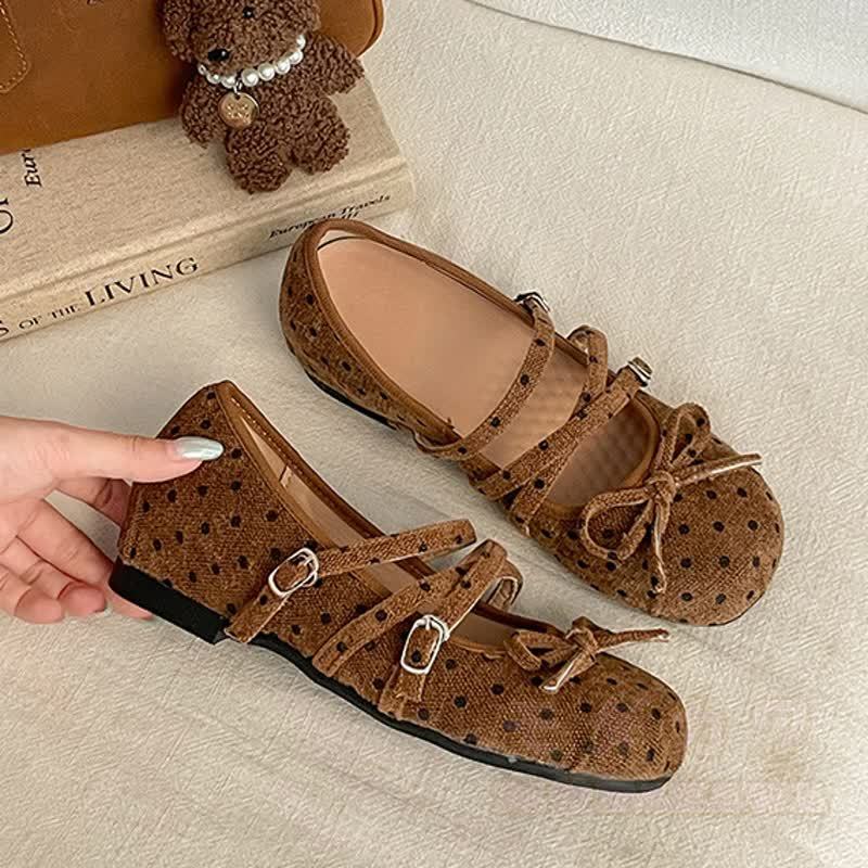 Vintage Polka Dot Bow Mary Jane Ballet Flats - Brown - 40 - image 6
