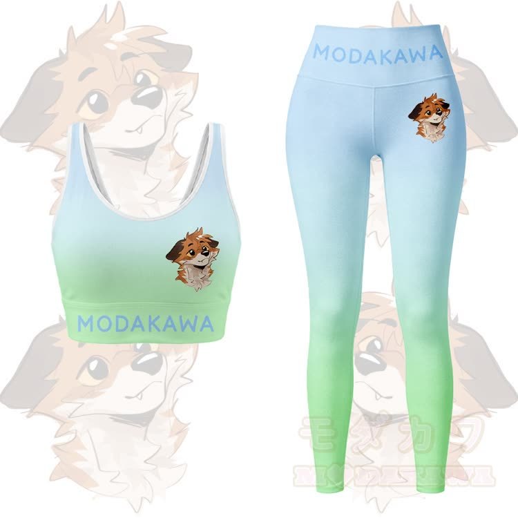 MODAKAWA X atka Fox Graphic Gradient Sports Bra Top Leggings Matching Outfit - Green Set - 5XL - image 13