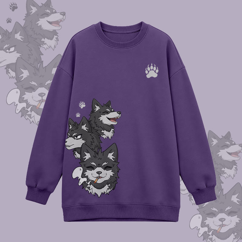 Koda Smoking Puppy Graphic Modakawa Oversized Crewneck Sweatshirt - Purple - 3XL - image 5