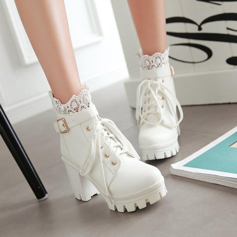 Lace Buckle Lace-Up High Heel Boots - image 10