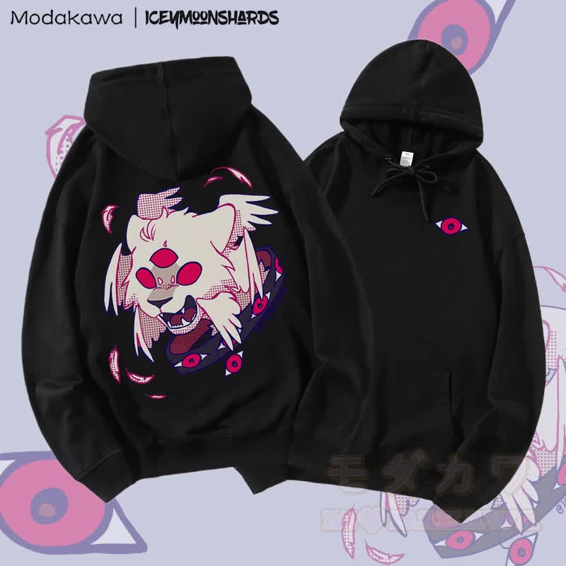 MODAKAWA X iceymoonshards Cat Hiss Graphic Streetwear Pullover Hoodie - Black - 5XL - image 3