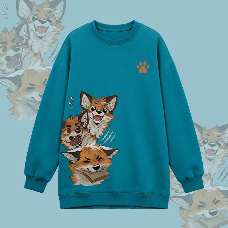MODAKAWA X atka Funny Fox Graphic Oversized Crewneck Sweatshirt - Blue - 3XL - image 2
