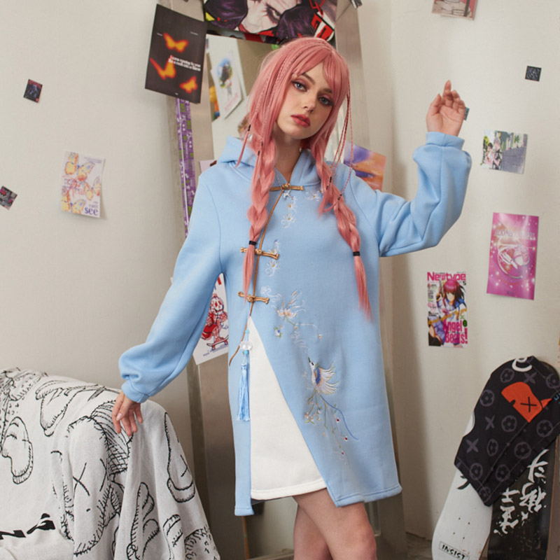 Embroidery Loose Hoodie Vintage Sweatshirt Dress - image 5