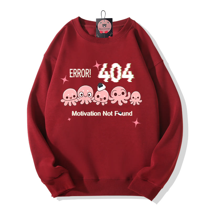 ERROR 404 MOTIVATION NOT FOUND Octopus Graphic Round Collar Sweatshirt - Wine Red - 5XL - image 4