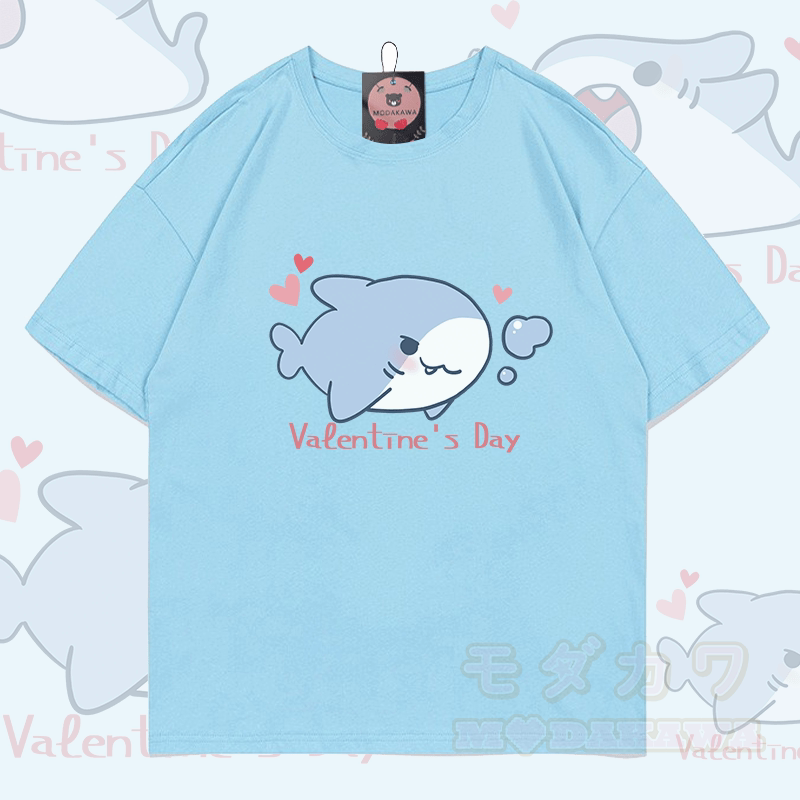 MODAKAWA Cheerful Shark Graphic Couple Top - T-shirt - Blue - 5XL - image 3