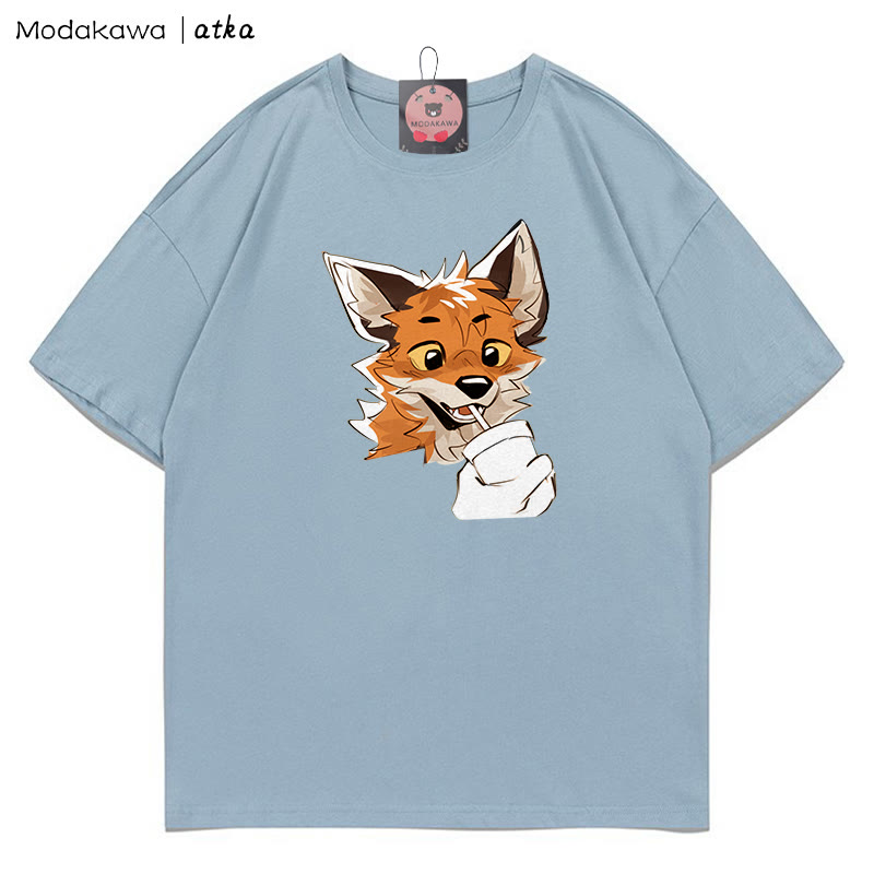 MODAKAWA X atka Fox Print T-shirt - Dusty Blue - 5XL - image 6