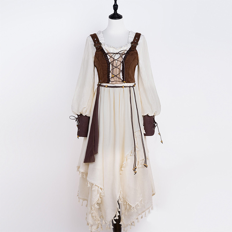 Vintage Tassel Dress Lace-up Top Cape Matching Outfit - image 8
