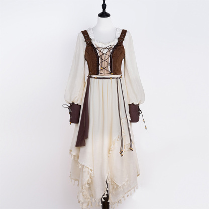 Vintage Tassel Dress Lace-up Top Cape Matching Outfit - image 8