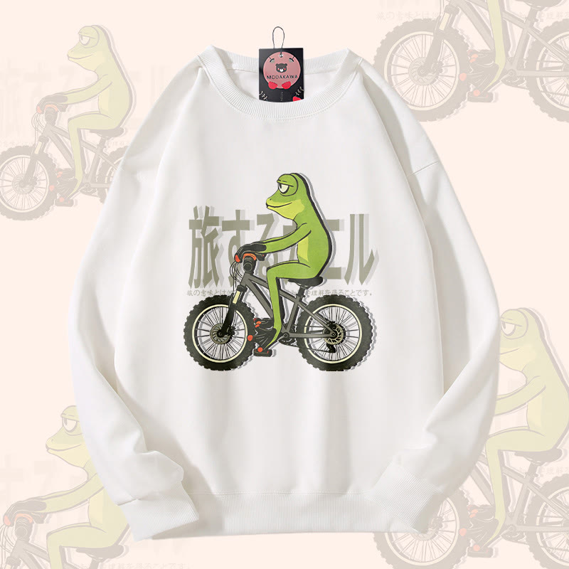 Biking Frog Graphic Unisex Sweatshirt - White - 5XL - image 3