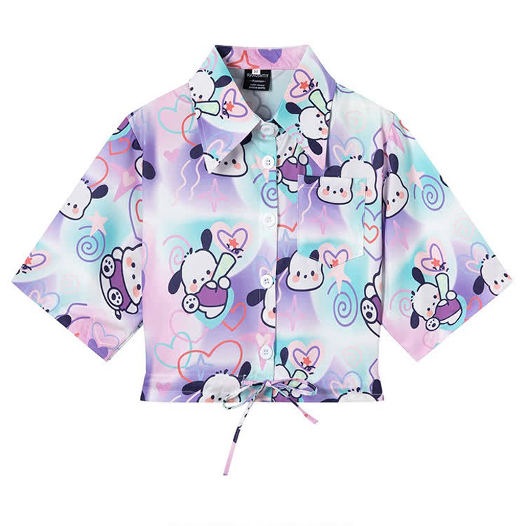 Animal Print Short Sleeve Button-Up Shirt - Multicolor N - L - image 15