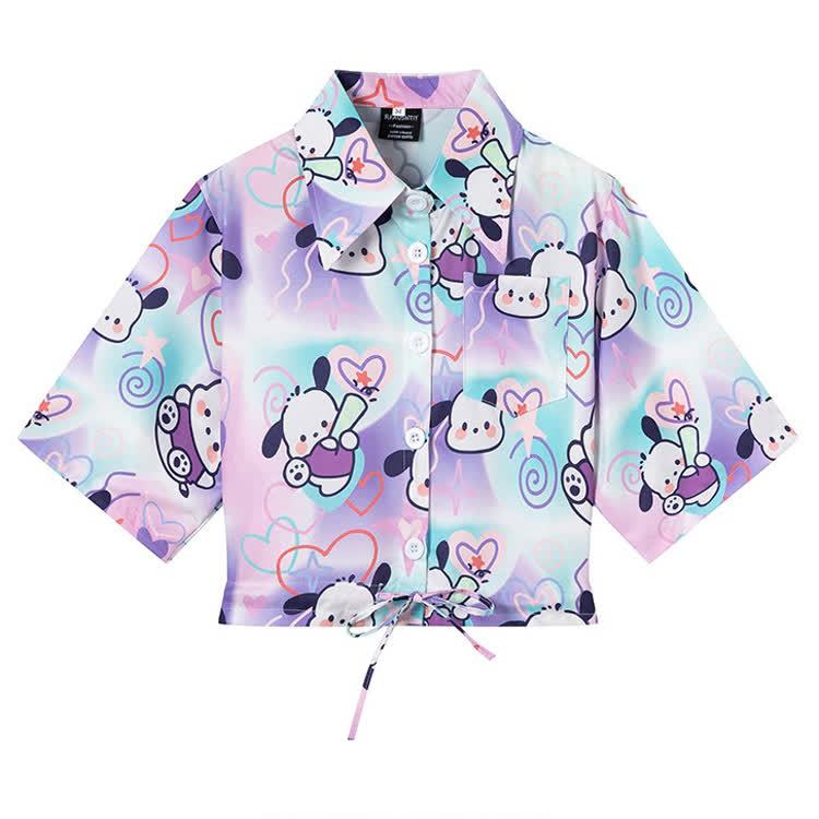 Animal Print Short Sleeve Button-Up Shirt - Multicolor N - L - image 15