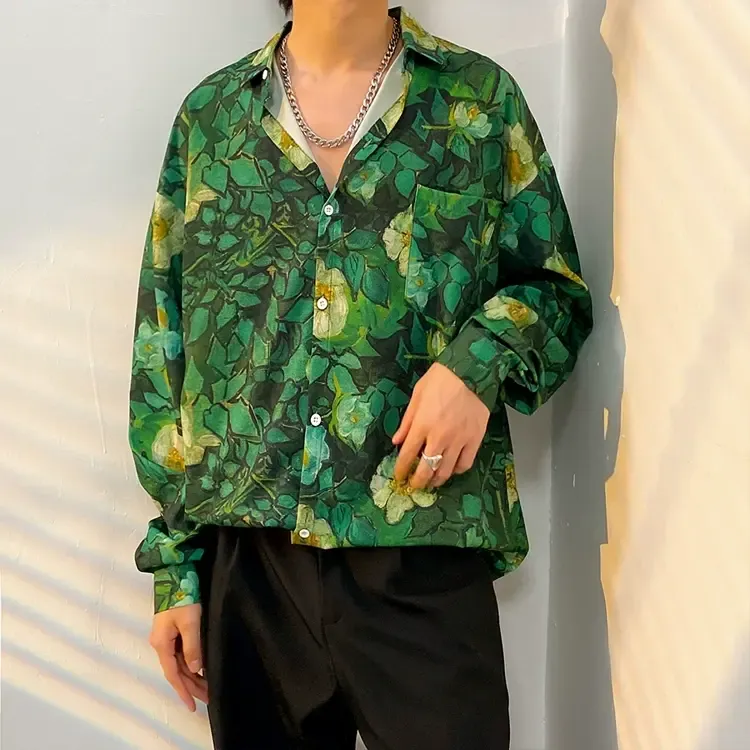 Men's Vintage Print Long Sleeve Button-Up Shirt - Multicolor Q - 3XL - image 18