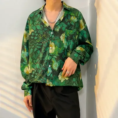 Men's Vintage Print Long Sleeve Button-Up Shirt - Multicolor Q - 3XL - image 18