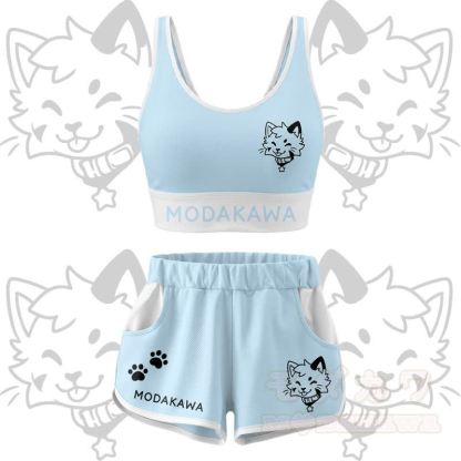 Kitty Graphic Crop Tank Sport Top Shorts Bikini Modakawa Matching Outfit - Blue Set - 5XL - image 16