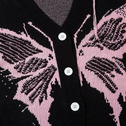 Dark Fashion Butterfly Print Distressed Knit Oversize Sweater  - image 8