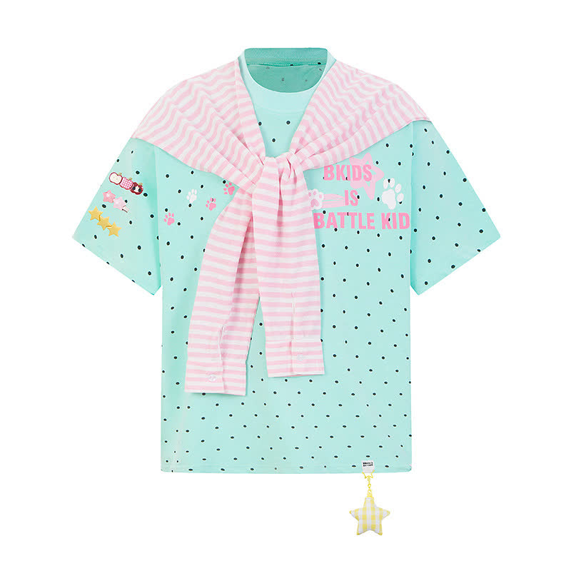  High Quality Durable Press Polka Dot Embroidery T-shirt  Wide Leg Pants Two Pieces Set - Green Top - XL - image 6