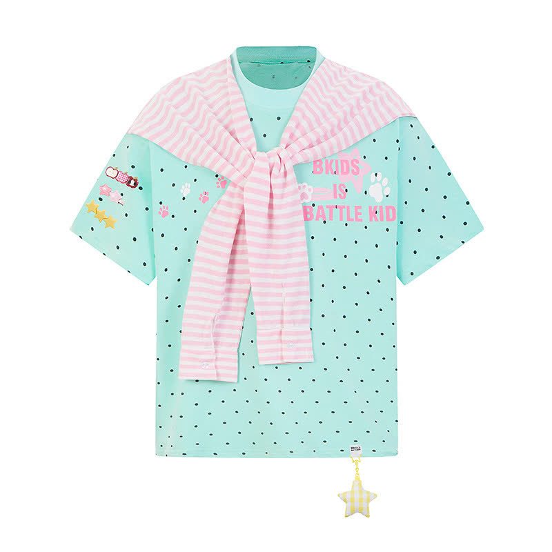  High Quality Durable Press Polka Dot Embroidery T-shirt  Wide Leg Pants Two Pieces Set - Green Top - XL - image 6