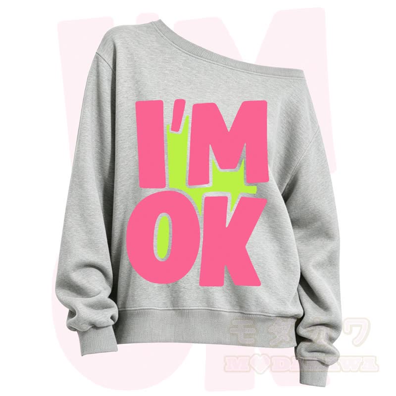 MODAKAWA I'M OK Slant Shoulder Sweatshirt - Grey A - 3XL - image 6