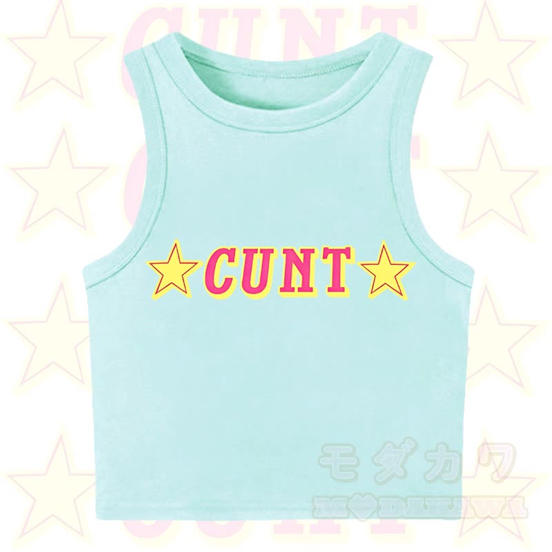 MODAKAWA CUNT Star Print Casual Cropped Tank Top - Green - XL - image 4