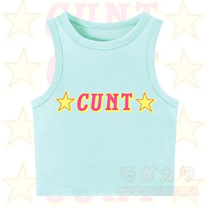 MODAKAWA CUNT Star Print Casual Cropped Tank Top - Green - XL - image 4