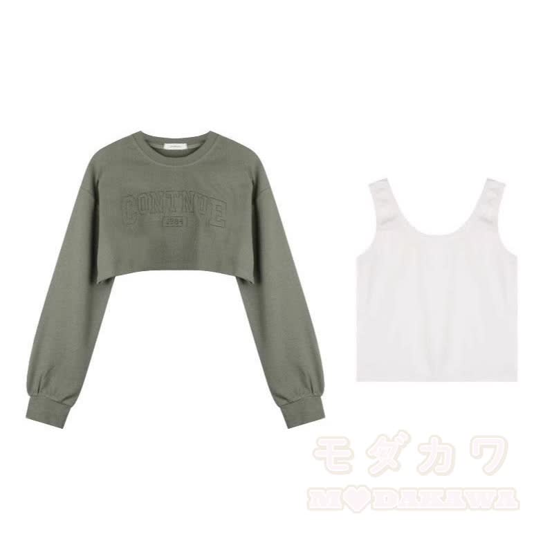 Preppy Long Sleeve Sweatshirt and Vest and Wide Leg Cargo Pants Three Pieces Set - image 8