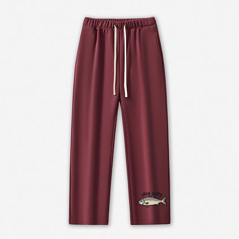 STAY SALTY Dead Fish Graphic Casual Pants - Dark Red - 5XL - image 7