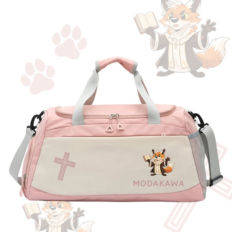 Fox Priest Graphic Modakawa Large Capacity Sports Gym Duffel Bag - Pink - 55*28*26 cm - image 4