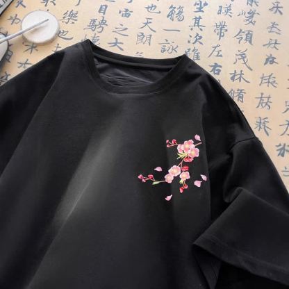 Casual Chinese Style Plum Blossom Print Short Sleeve T-shirt - image 7