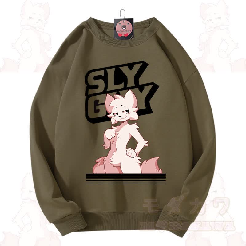 MODAKAWA X zarckets SLY GUY Cute Fox Graphic Unisex Sweatshirt - Army Green - 3XL - image 9