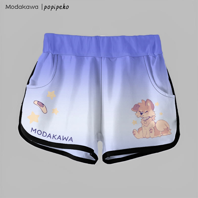 MODAKAWA X popipeko Gradient Tongue-out Puppy Graphic Shorts - Blue - 5XL - image 5
