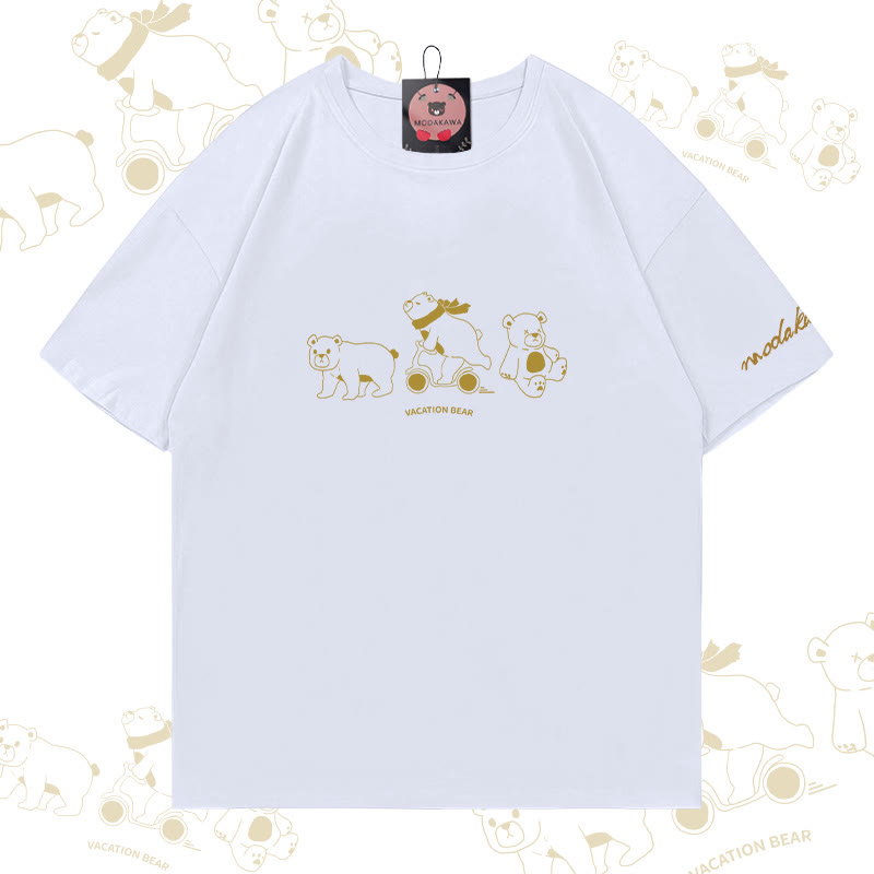 VACATION BEAR Graphic Modakawa Cotton T-shirt - White - 5XL - image 2