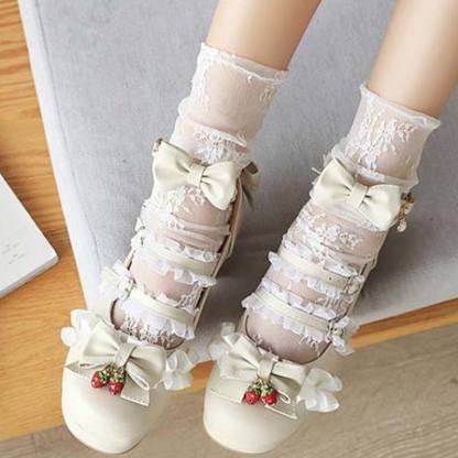 Lace Bow Lolita Kitten Heel Mary Janes Shoes - image 8