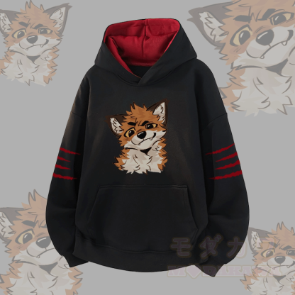 MODAKAWA X atka Funny Fox Graphic Contrast Lining Pullover - Black - 3XL - image 4