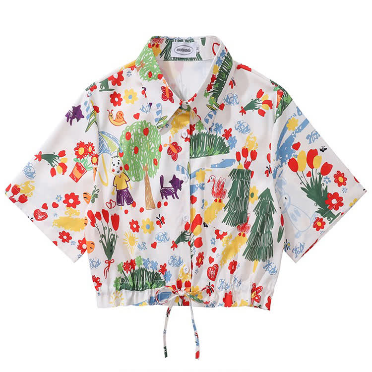 Animal Print Short Sleeve Button-Up Shirt - Multicolor T - L - image 21