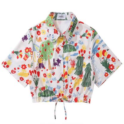 Animal Print Short Sleeve Button-Up Shirt - Multicolor T - L - image 21