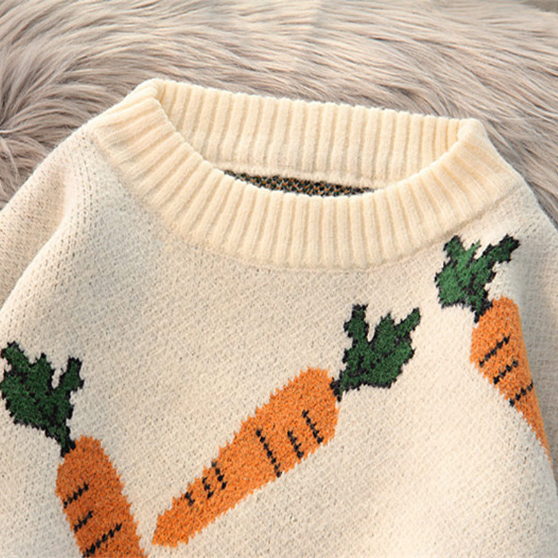 Loose Cartoon Carrot Print Long Sleeve Sweatshirt - image 7
