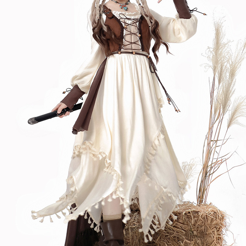 Vintage Tassel Dress Lace-up Top Cape Matching Outfit - image 5