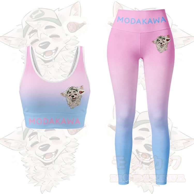 MODAKAWA X atka Fox Wants Meat Graphic Gradient Sports Bra Top Leggings Matching Outfit - Pink Set - 5XL - image 11