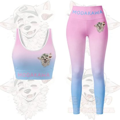 MODAKAWA X atka Fox Wants Meat Graphic Gradient Sports Bra Top Leggings Matching Outfit - Pink Set - 5XL - image 11